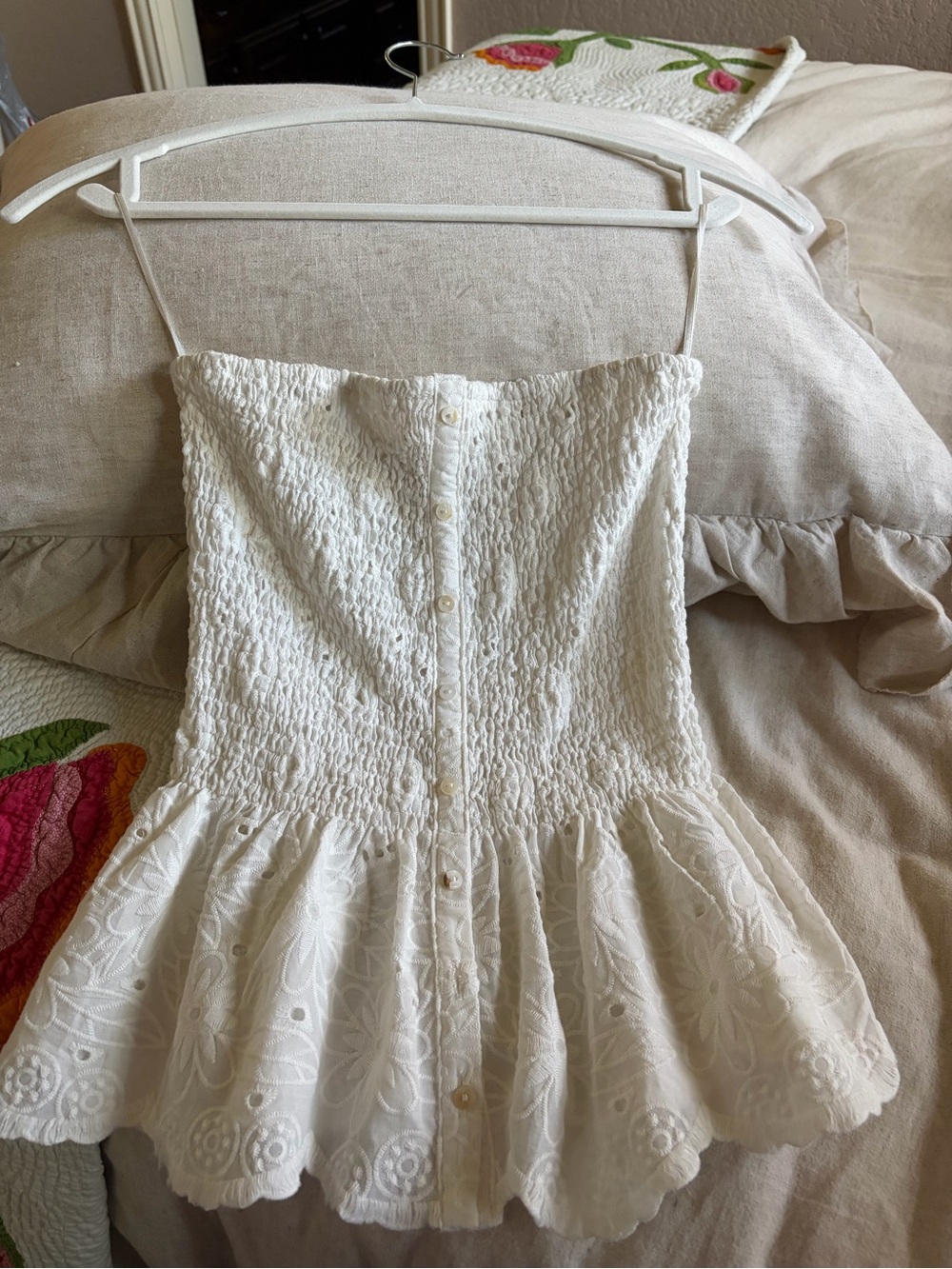 Olivaceous White Eyelet Smocked Peplum Tank - Picture 1 of 2
